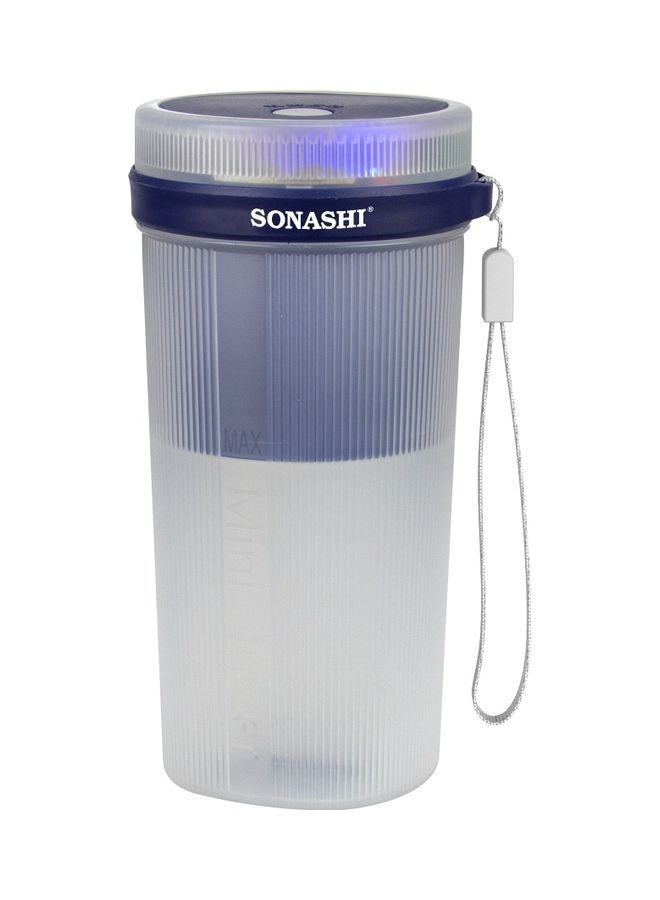 SONASHI Rechargeable Portable Blender | 4 Stainless Steel Sharp Blades - Perfect for Juices, Smoothies, Milkshakes| LED Light Indicator, Easy Clean and Carry Clear/Blue 350ml - Image 1