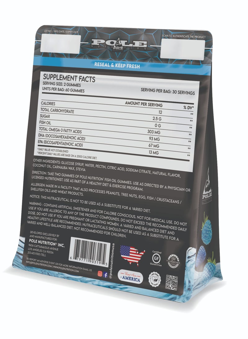POLE NUTRITION Fish Oil Gummies - Omega-3 Support with No Added Sugar (Blueberry, 60 Gummies) - Image 2