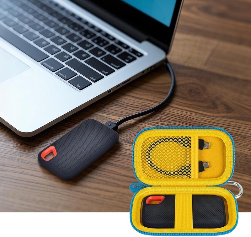 GWCASE Hard Case Compatible with SanDisk 1TB 2TB 4TB 500GB 8TB Extreme Portable SSD - Up to 1050MB/s - USB-C, USB 3.2 Gen 2 External Solid State Hard Drive Storage Holder for Cables-Blue-Yellow (Box Only) - Image 5
