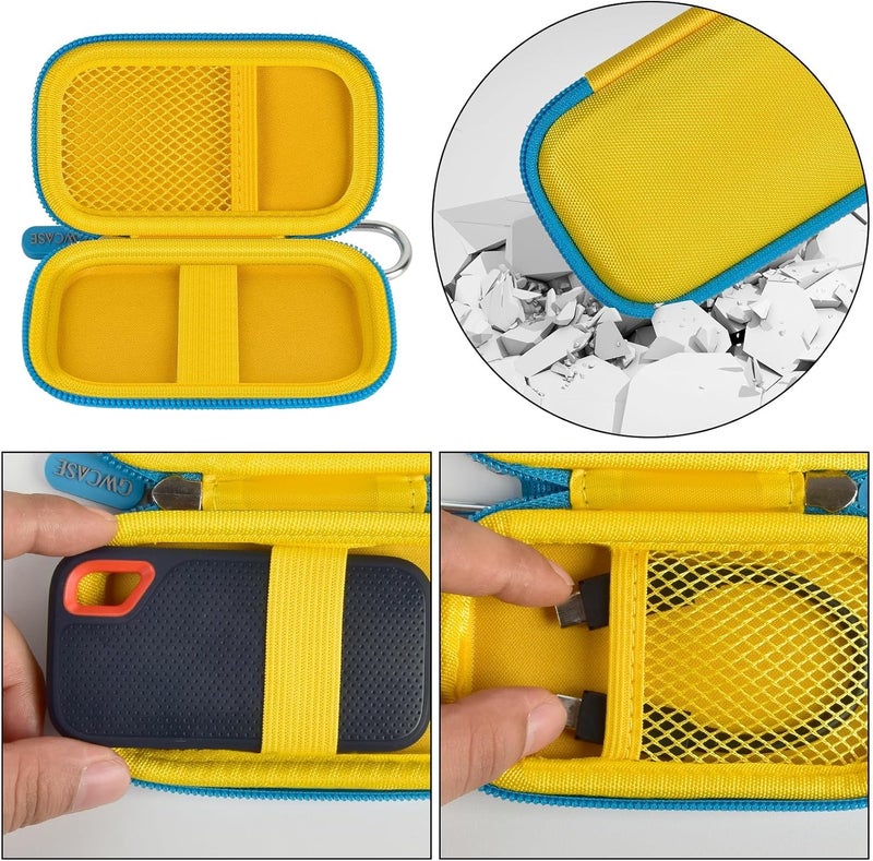 GWCASE Hard Case Compatible with SanDisk 1TB 2TB 4TB 500GB 8TB Extreme Portable SSD - Up to 1050MB/s - USB-C, USB 3.2 Gen 2 External Solid State Hard Drive Storage Holder for Cables-Blue-Yellow (Box Only) - Image 4