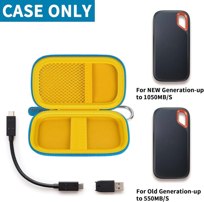 GWCASE Hard Case Compatible with SanDisk 1TB 2TB 4TB 500GB 8TB Extreme Portable SSD - Up to 1050MB/s - USB-C, USB 3.2 Gen 2 External Solid State Hard Drive Storage Holder for Cables-Blue-Yellow (Box Only) - Image 2