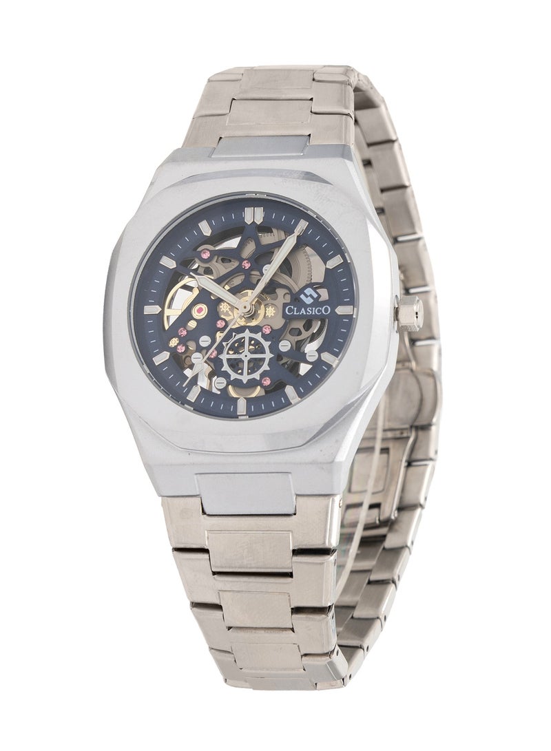Clasico ساعة فورت سكلتون للرجال الفاخرة ⏱️ حركة كوارتز | فولاذ مقاوم للصدأ فضي ✨ | تصميم هيكل عظمى - Image 2