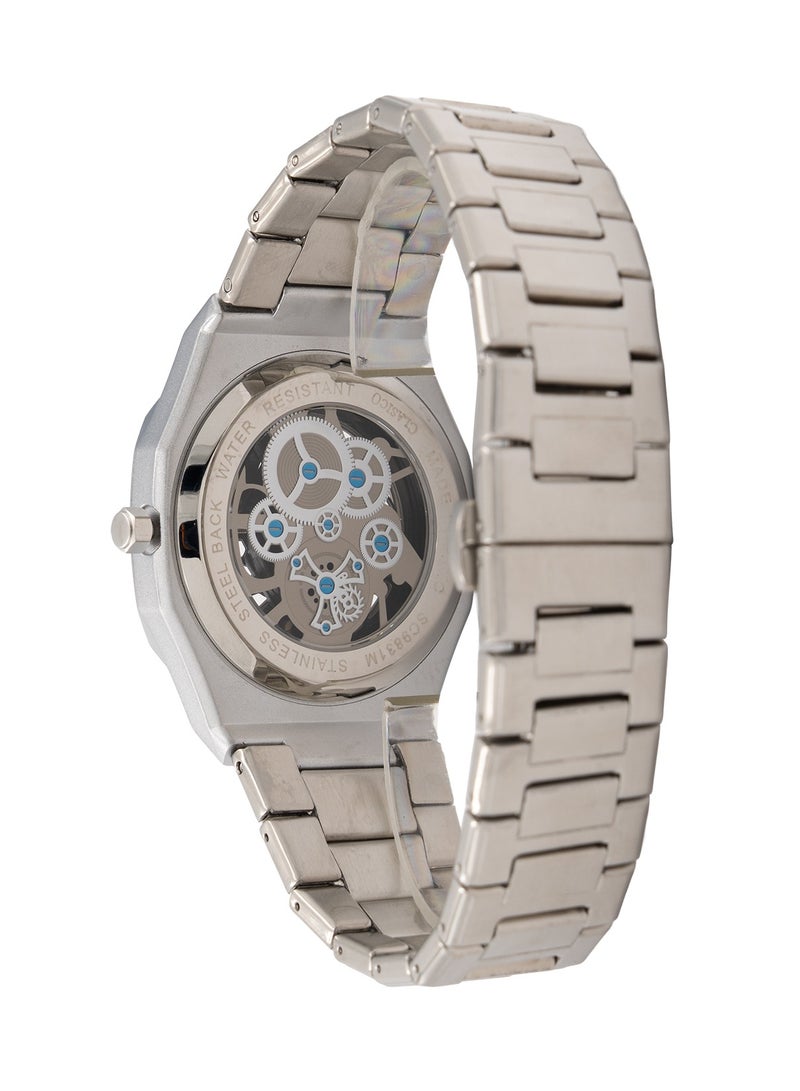 Clasico ساعة فورت سكلتون للرجال الفاخرة ⏱️ حركة كوارتز | فولاذ مقاوم للصدأ فضي ✨ | تصميم هيكل عظمى - Image 3