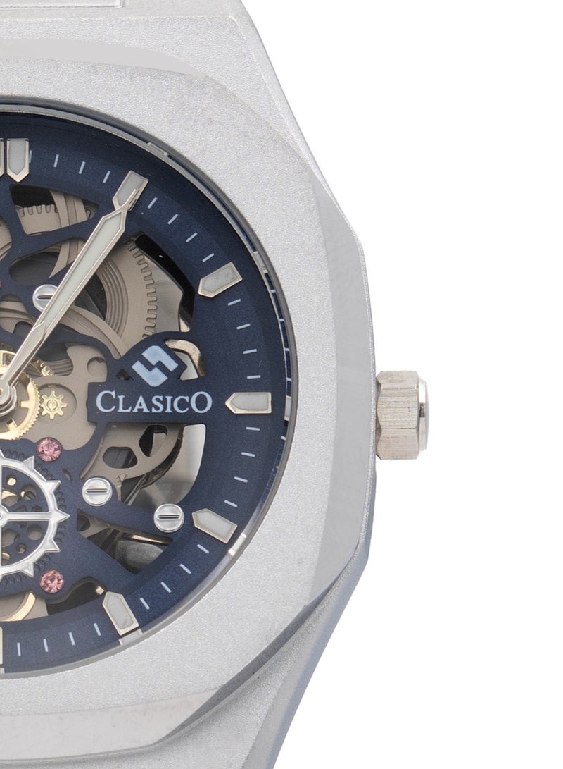 Clasico ساعة فورت سكلتون للرجال الفاخرة ⏱️ حركة كوارتز | فولاذ مقاوم للصدأ فضي ✨ | تصميم هيكل عظمى - Image 4