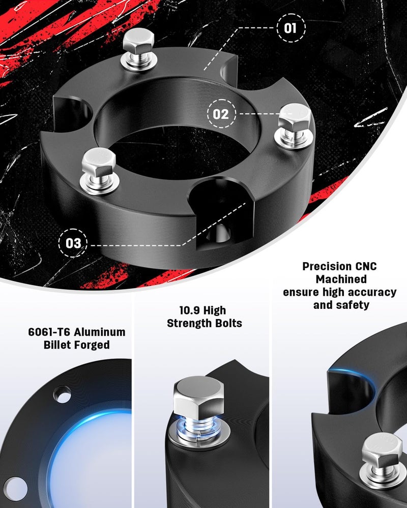 Richeer 2.5 inch Leveling Lift Kit Compatible with 2005-2023 Tacoma 2003-2024 4Runner, Leveling Lift Kit Fit for Tacoma 4Runner FJ Cruiser 2WD 4WD Front Strut Spacers Raise the Front of your Pickup by 2.5" - Image 3