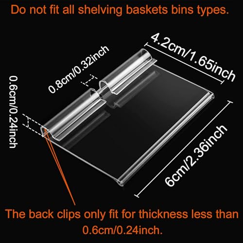 ChanQnTon 50PCS Basket Bin Labels Clip On,ChanQnTon Clear Plastic Labels for Storage Bins, Wire Shelf Price Tags,Merchandise Sign Display Holder,50PCS 6X4CM Paper Inserts Included. - Image 2