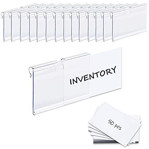 ChanQnTon 50PCS Basket Bin Labels Clip On,ChanQnTon Clear Plastic Labels for Storage Bins, Wire Shelf Price Tags,Merchandise Sign Display Holder,50PCS 6X4CM Paper Inserts Included. - Image 1