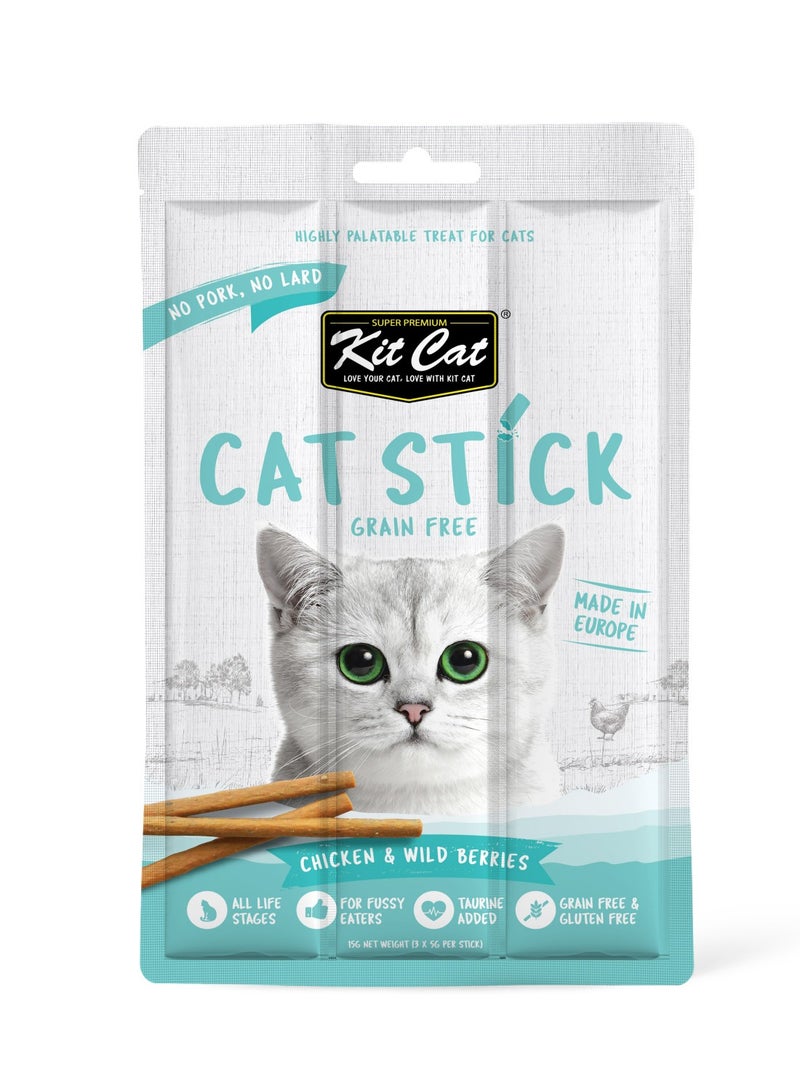 Kit Cat Grain Free Cat Stick Chicken And Wild Berries 15g