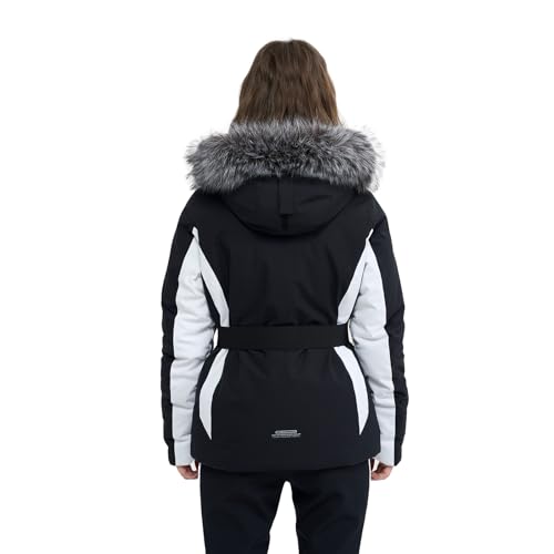 HIGH EXPERIENCE Women Ski Jacket Snowboard Fitted Slim Fit Short Snow Coat Belted Mountain Waterproof Insulated Warm Winter (US, Alpha, Medium, Regular, Regular, Black) - Image 2