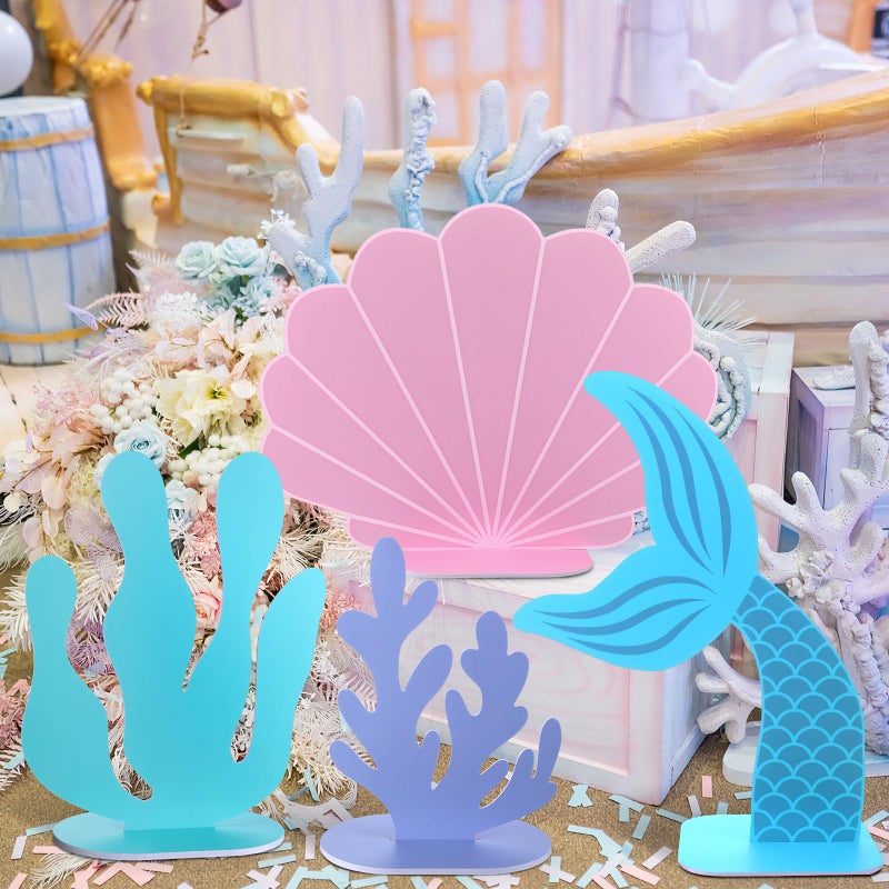 Yousoontic زينة حفلة عيد ميلاد حورية البحر الكبيرة من يوسونتيك 4 قطع تحت البحر لحمام الطفل قطع من كورال البحر دعامات كرتونية قائمة لتزيين مدخل كشك الصور لحفلة عيد الميلاد أو حمام الطفل أو حفل الزفاف (طازج) - Image 5