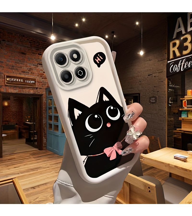 غطاء هاتف متوافق مع Honor X9b بتصميم كرتوني لطيف من القوس الوردي مع عيون سوداء كبيرة ولون بني - Image 4