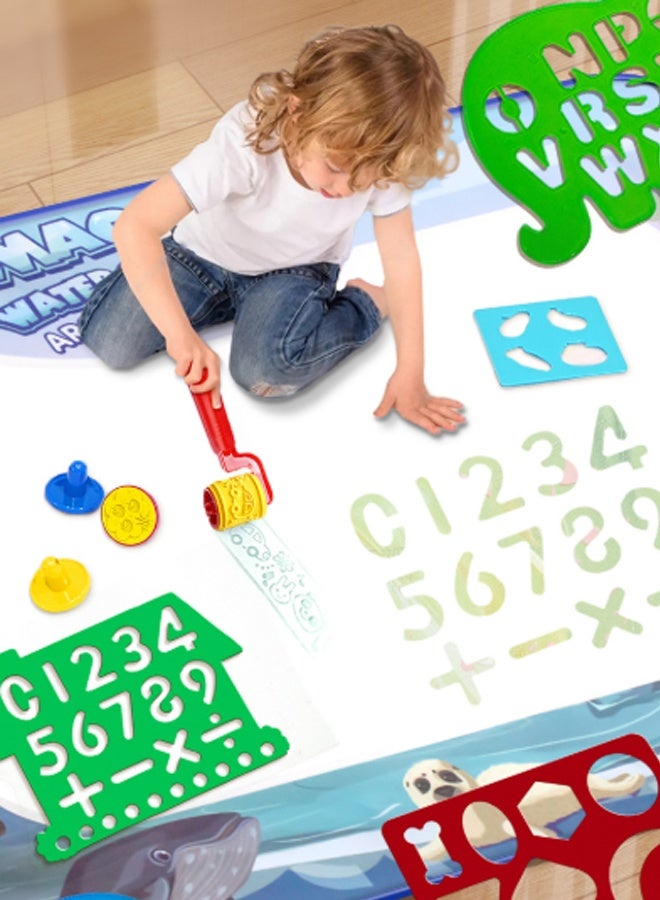 HALAMODO Water Doodle Mat - 100x80cm Large Magic Drawing Mat, Mess-Free Reusable Water Coloring Board for Kids with 8 Drawing Tools, Educational Toy for Toddlers  - Ideal for Toddler Art, Early Learning & Indoor/Outdoor Play - Image 3