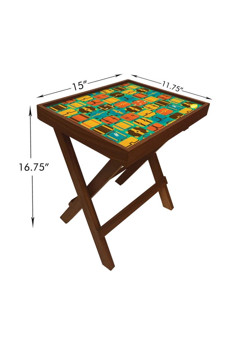Nutcase Nutcase Designer Teak Wood Side Table Folding Wooden Bedside Coffee Outdoor Picnic Table Suitcases  - Image 2