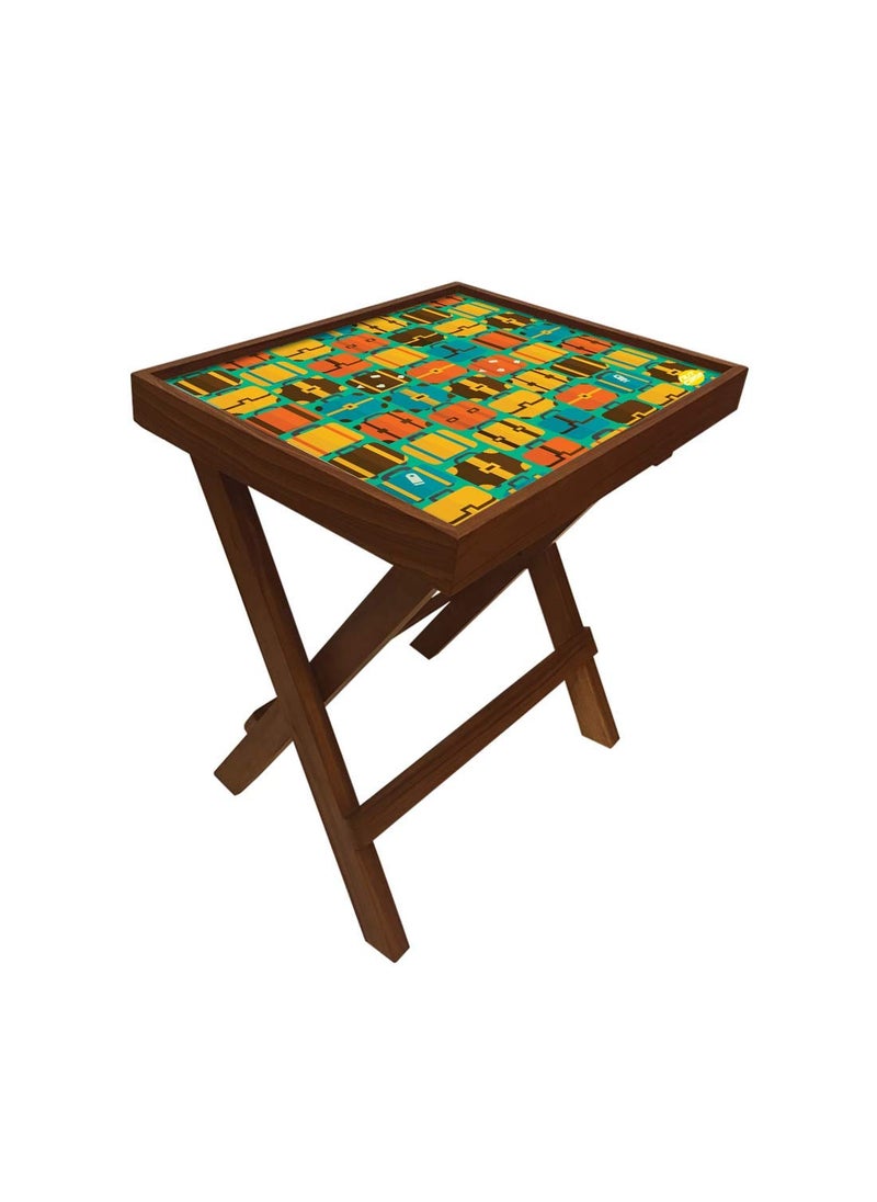 Nutcase Nutcase Designer Teak Wood Side Table Folding Wooden Bedside Coffee Outdoor Picnic Table Suitcases  - Image 3