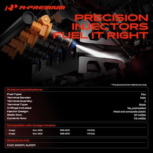 A-Premium APremium Fuel Injectors Set of 10 Compatible with Dodge Ram 25003500 19982003 80L Replace 53031571 RL031571 - Image 3