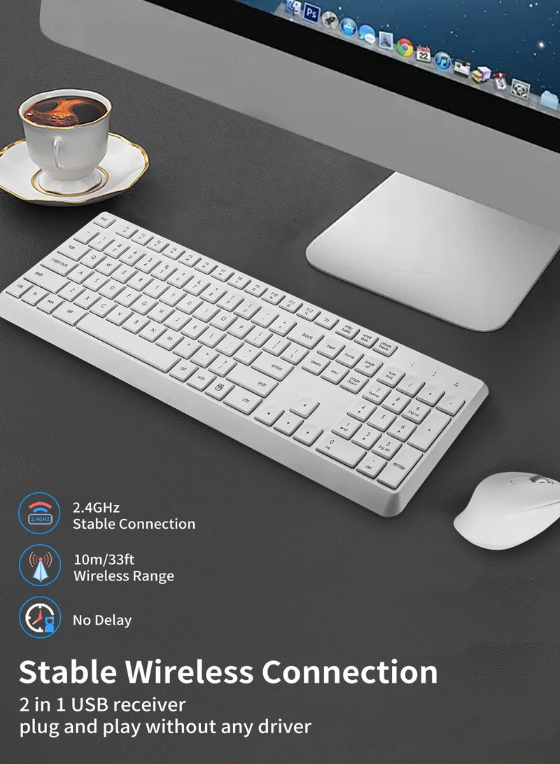 HUO JI Wireless Keyboard and Mouse Combo, 2.4G Full-Size Computer Keyboard, Quiet and Soft Ergonomic Wireless Mouse for Windows, Laptop/PC/PS/Mac Desktop, White  - Image 4