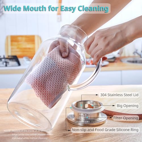 Bivvclaz 2.6 Liter 88 oz Glass Pitcher with Lid and Handle, Glass Water Carafe for Hot/Cold Water, Iced Tea Pitcher, Large Pitcher for Coffee, Juice and Homemade Beverage - Image 4