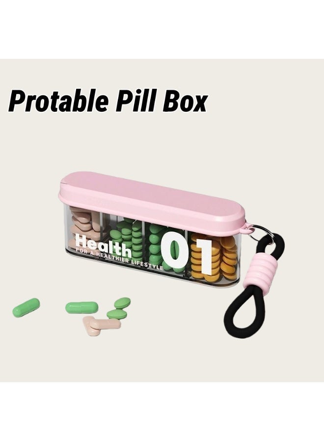 Portable 4-Compartment Pill Box Organizer with Individual Moisture-Proof Lids, Detachable Easy-Clean Design, Compact Travel Vitamin Case and Daily Supplement Container with Lanyard - Image 1
