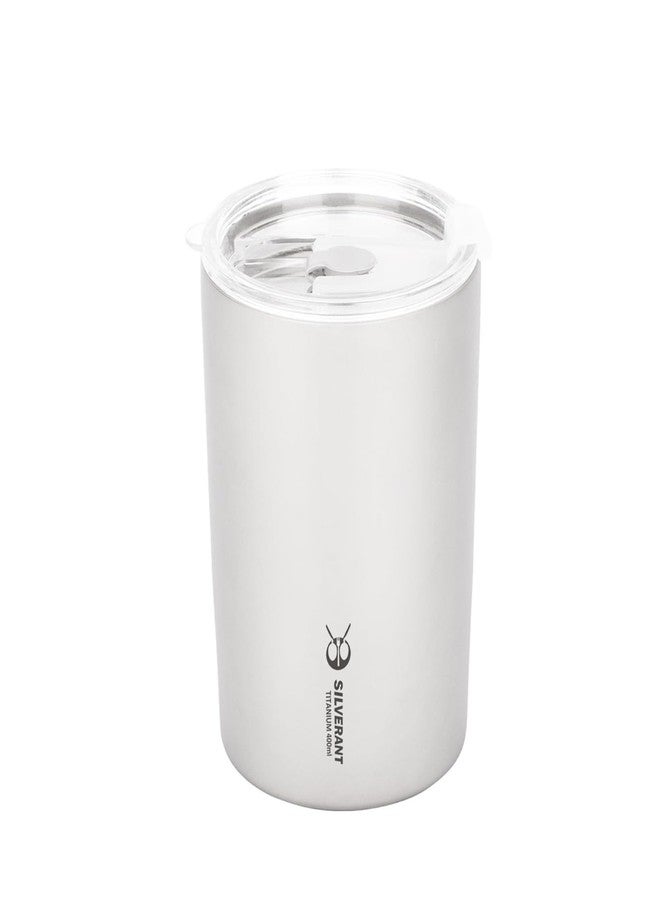 SILVERANT Titanium Ultralight 400ml/13.53 fl oz Double Wall Coffee Cup With Titanium Straw & Drawstring Case - Image 1