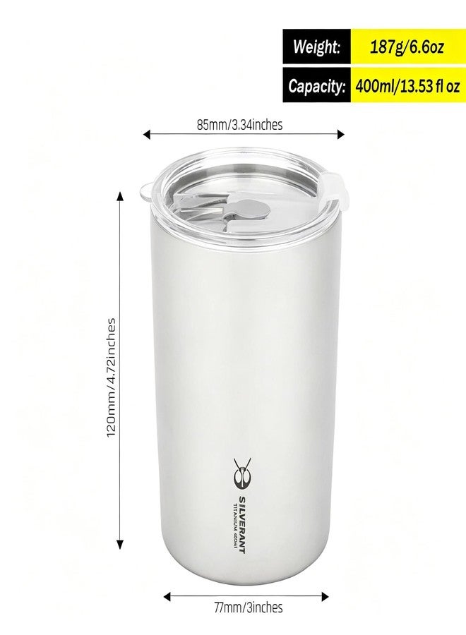 SILVERANT Titanium Ultralight 400ml/13.53 fl oz Double Wall Coffee Cup With Titanium Straw & Drawstring Case - Image 2