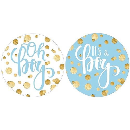 DISTINCTIVS ملصقات حفلة استقبال المولود الذكر باللونين الذهبي والأزرق 175 في ملصقات شكر أوه بوي وأختام الأظرف 40 ملصقًا