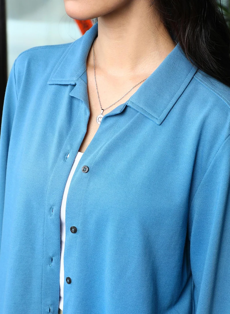 PINACOLADA Women's Sky Blue Solid Boxy Shirt Women's Sky Blue Solid Boxy Shirt for Women | Best Price UAE