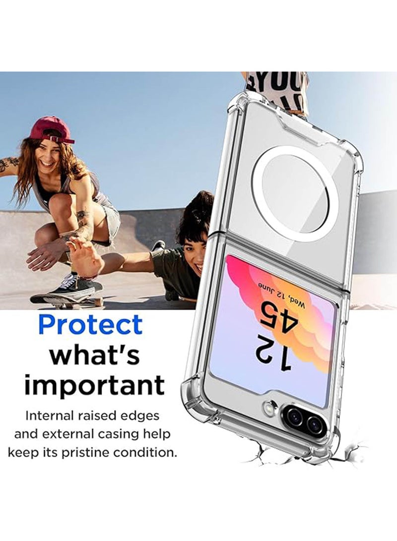 Rock Pow For Samsung Galaxy Z Flip 6 Clear Case,Compatible with MagSafe Transparent Shockproof Protection Yellowing Resistant Magnetic Phone Case for Galaxy Z Flip 6 5G (2024)-Clear  - Image 3