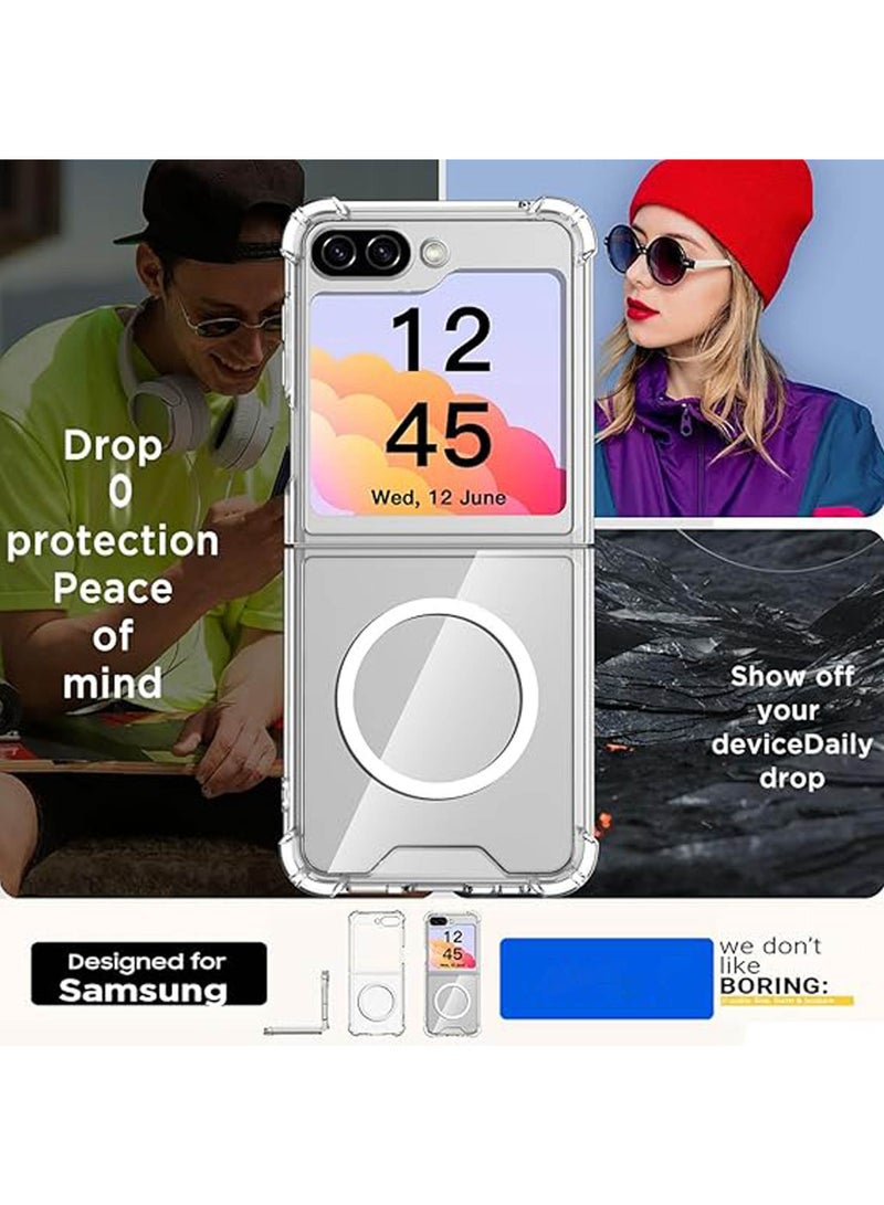 Rock Pow For Samsung Galaxy Z Flip 6 Clear Case,Compatible with MagSafe Transparent Shockproof Protection Yellowing Resistant Magnetic Phone Case for Galaxy Z Flip 6 5G (2024)-Clear  - Image 5