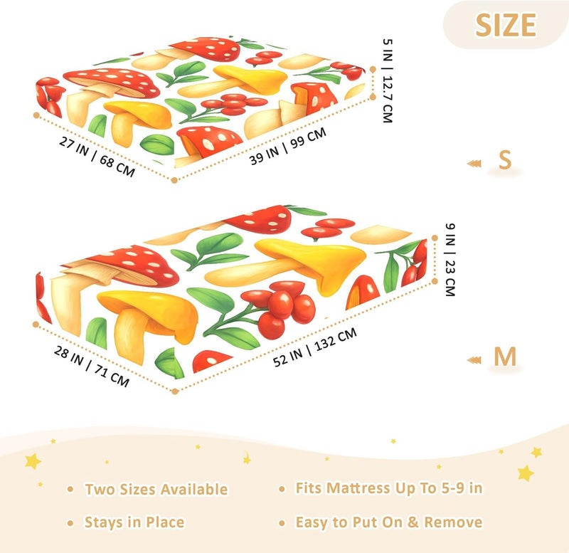 xigua Mushroom Baby Crib Sheets, Super Soft Combed Cotton Fitted Sheets, Breathable Skin-Friendly Baby Sheets for Standard Crib and Toddler Mattress & Playard, 52x28x9 Inch - Image 4