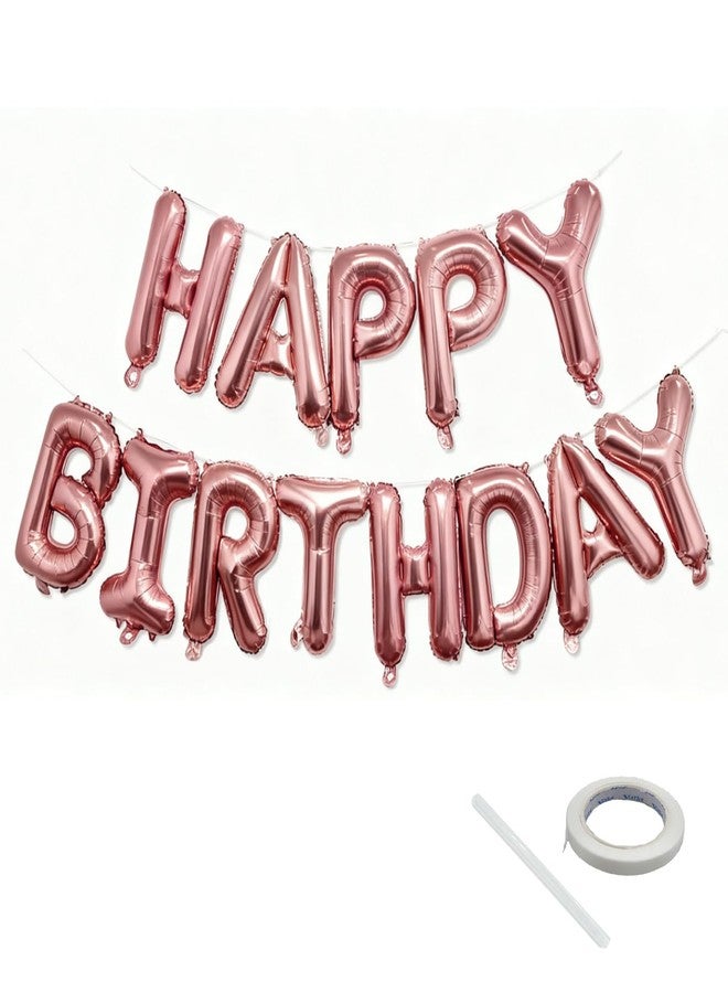 K.E.J. Rose Gold Happy Birthday Balloon Banner Foil Balloons - 16 Inch Mylar Letters Balloons, Reusable Birthday Decorations for Men, Women Party Supplies - Image 1