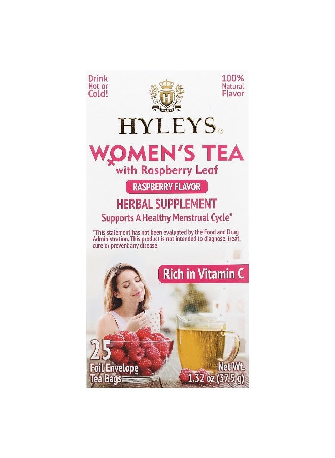 Hyleys Tea, Women's Tea with Raspberry Leaf, Raspberry, 25 Foil Envelop Tea Bags, 0.05 oz (1.5 g) Each (Packaging may vary) - Image 1