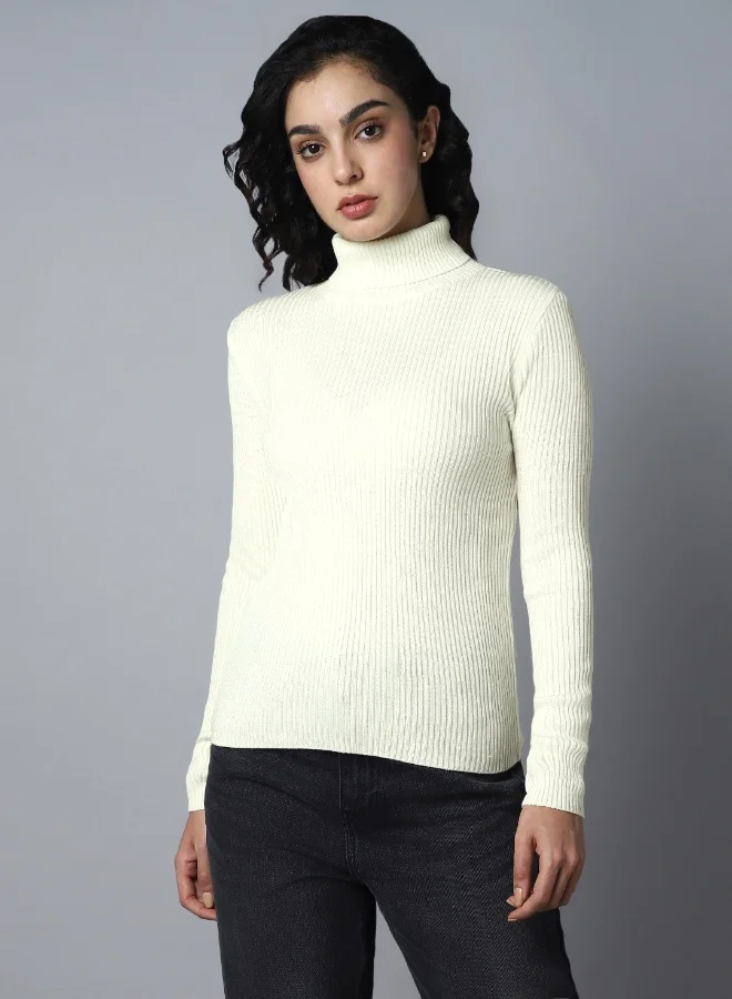 هاي ستار Women's White 100% Acrylic Regular Fit Sweater