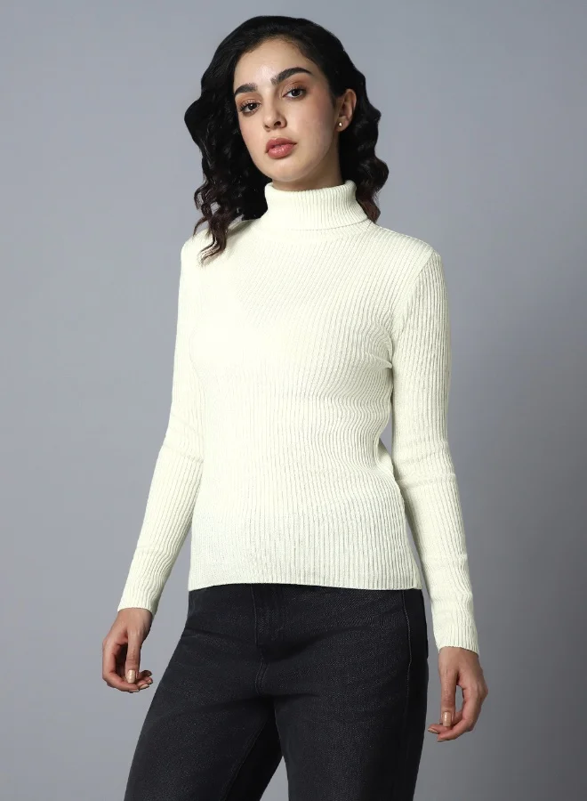 HIGH STAR Women's White 100% Acrylic Regular Fit Sweater