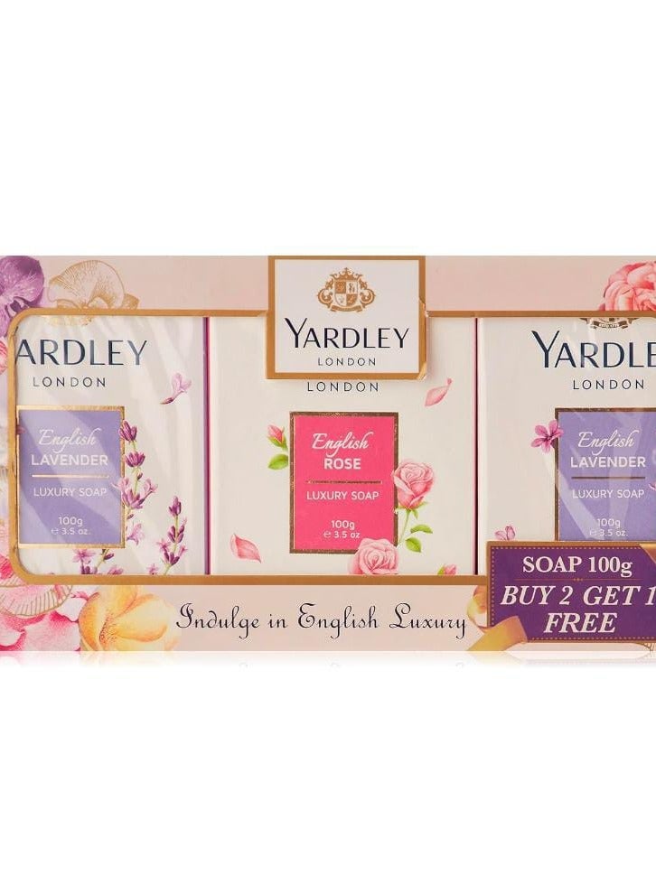 ياردلي صابون يدوم طويلا وبرغوة غنية وكريمية من ياردلي لندن، برائحة معطرة جميلة، 3 قطع × 100 غرام