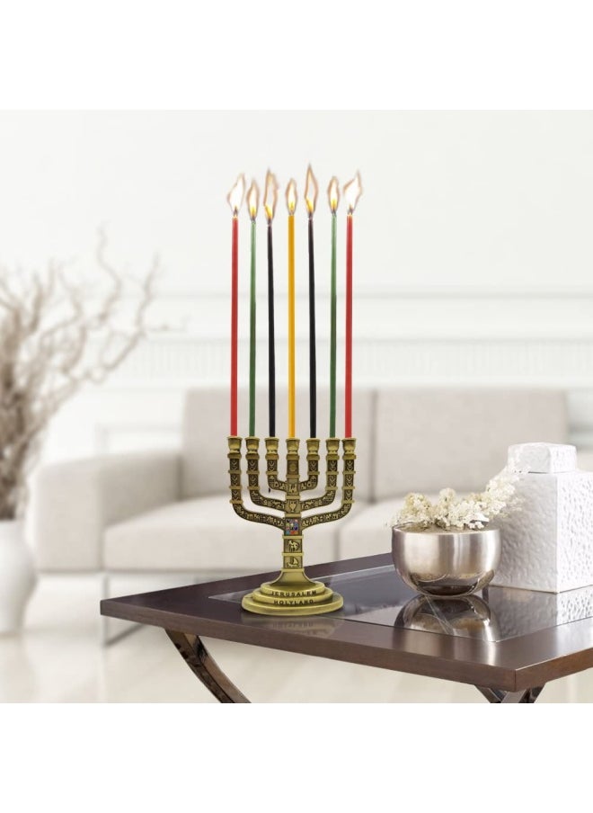 Talisman4U - Small 12 Tribes Of Jerusalem Temple Menorah 7 Branch Brass Candle Holder Judaica Gift 4.7 - Image 1