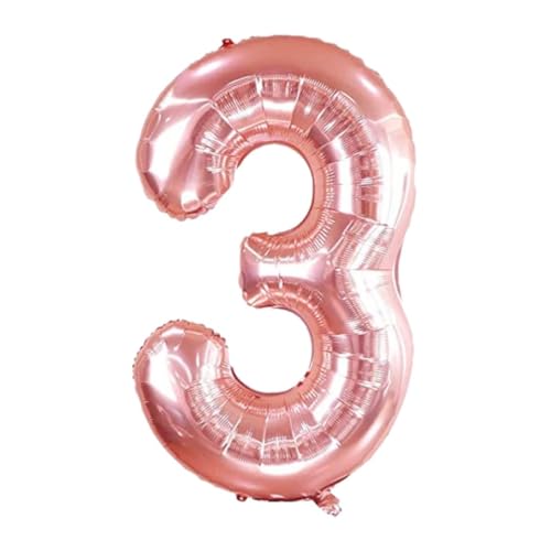 Flavouredlove 32 Inches Rose Gold Number Three Air or Helium Balloon Party Decoration Pack of 1 | 3 number Balloons Birthday/Anniversary (ROSE GOLD 3) - Image 1