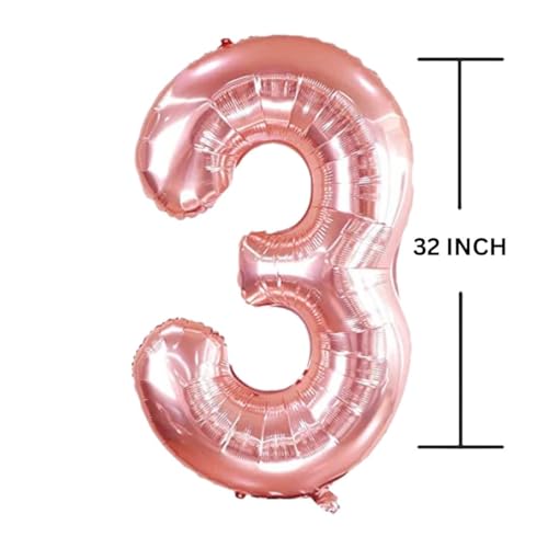 Flavouredlove 32 Inches Rose Gold Number Three Air or Helium Balloon Party Decoration Pack of 1 | 3 number Balloons Birthday/Anniversary (ROSE GOLD 3) - Image 2