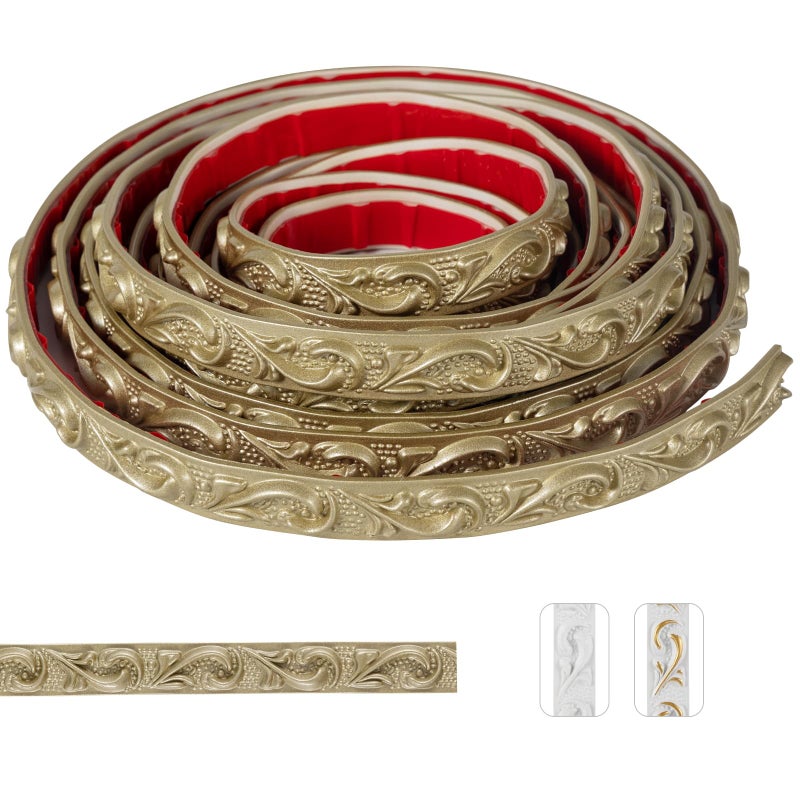 Zefuriam 0.8" x16.4FT Champagne Gold Crown Molding Trim - Peel and Stick 3D Floral Wall Trim for Mirror Frames, Furniture & Ceiling Decor (Self-Adhesive PVC) - Image 1