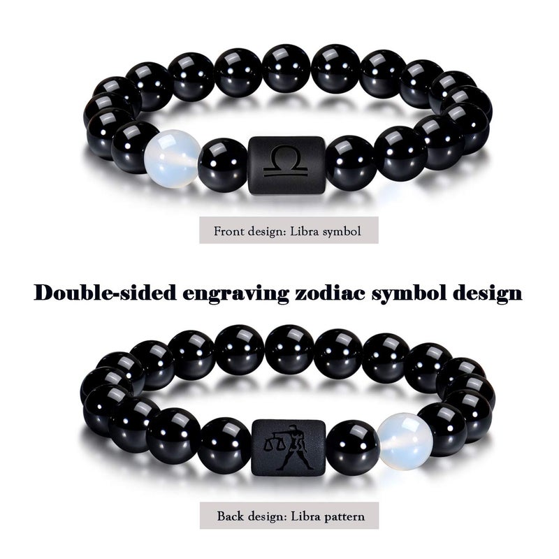 VLINRAS Zodiac Libra Bracelet for Men Women Libra Gifts Natural Black Onyx Stone Zodiac Charm Bracelet Constellation Horoscope Jewelry - Image 2