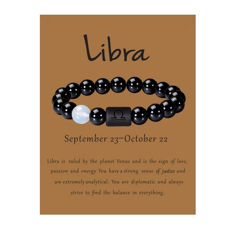 VLINRAS Zodiac Libra Bracelet for Men Women Libra Gifts Natural Black Onyx Stone Zodiac Charm Bracelet Constellation Horoscope Jewelry - Image 1