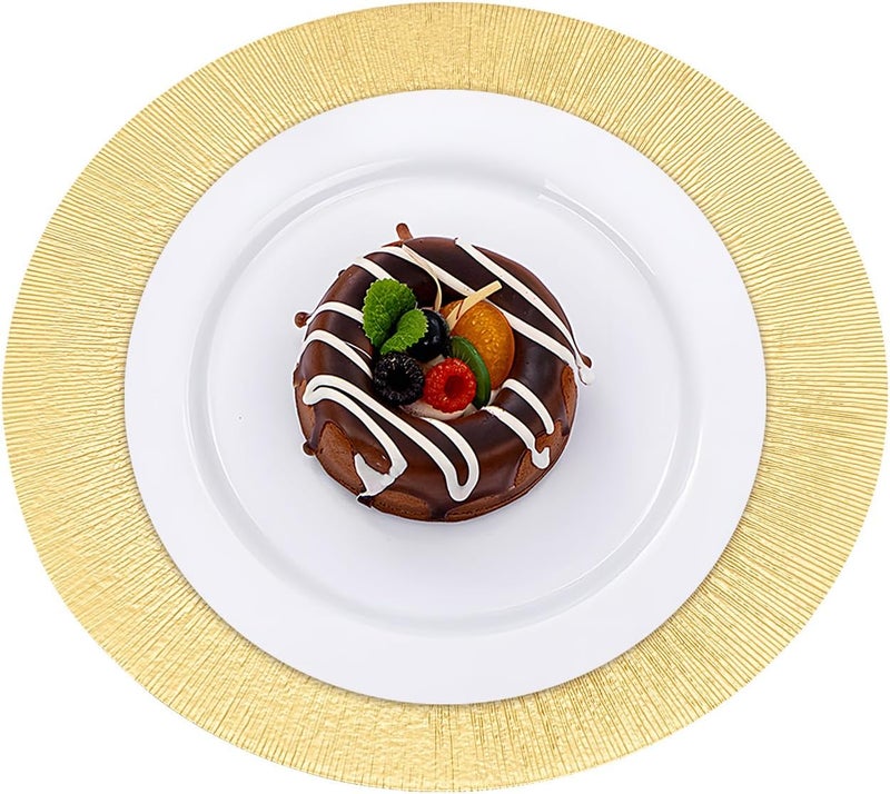 50Pcs Charger Plates, 13 Inch Round Plastic Charger Plates, Stackable Reusable Serving Dessert Plate Western Dim Sum Plate for Parties, Wedding Tabletop Setting Decor (Gold) - Image 1