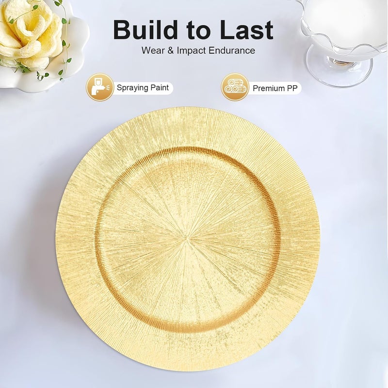 50Pcs Charger Plates, 13 Inch Round Plastic Charger Plates, Stackable Reusable Serving Dessert Plate Western Dim Sum Plate for Parties, Wedding Tabletop Setting Decor (Gold) - Image 5