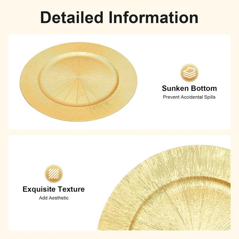 50Pcs Charger Plates, 13 Inch Round Plastic Charger Plates, Stackable Reusable Serving Dessert Plate Western Dim Sum Plate for Parties, Wedding Tabletop Setting Decor (Gold) - Image 4