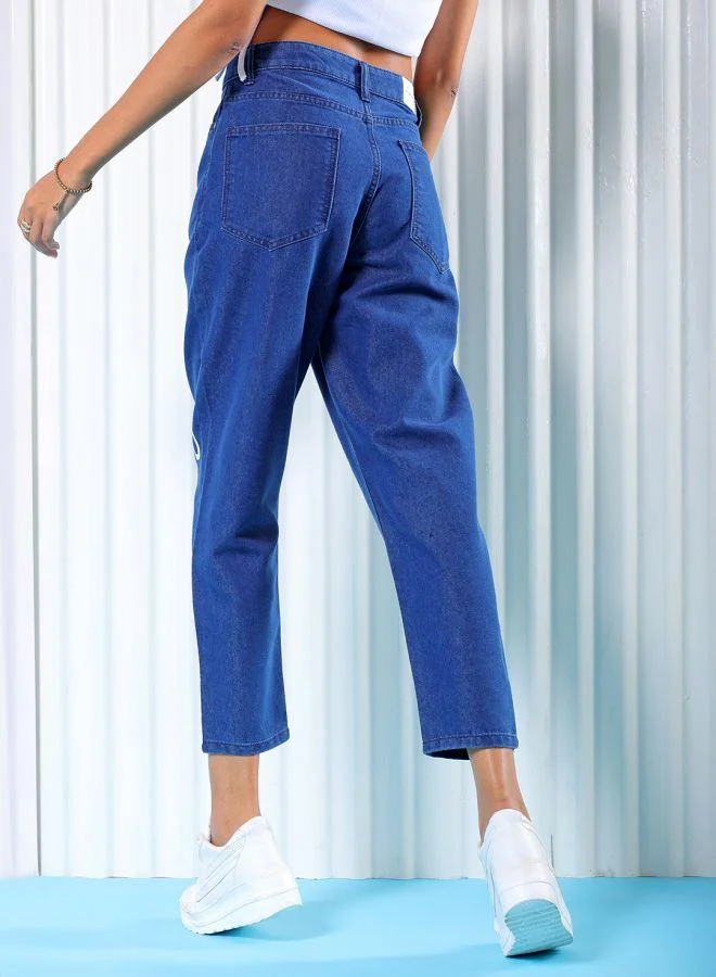 مرفوعة Women Mom Fit Placement Print Mid-Rise Jeans
