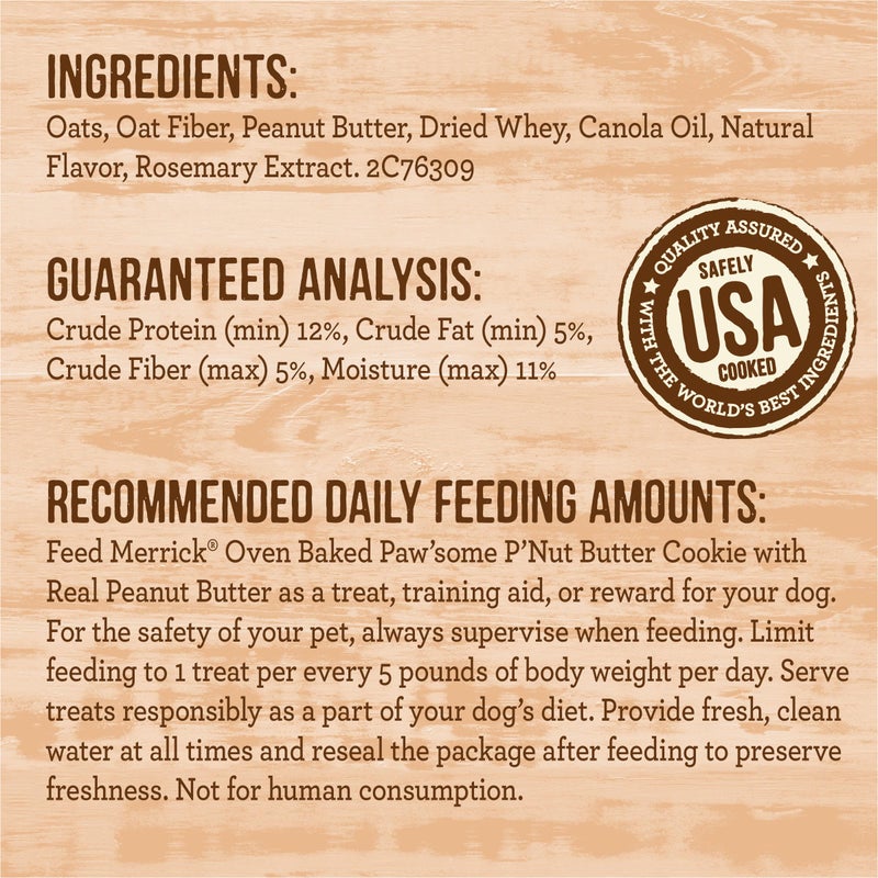 Merrick Oven Baked Dog Treats, Natural Cookies For Dogs, Pawâ€™some Pâ€™nut Butter Cookie With Real Peanut Butter - 11 oz. Bag - Image 4