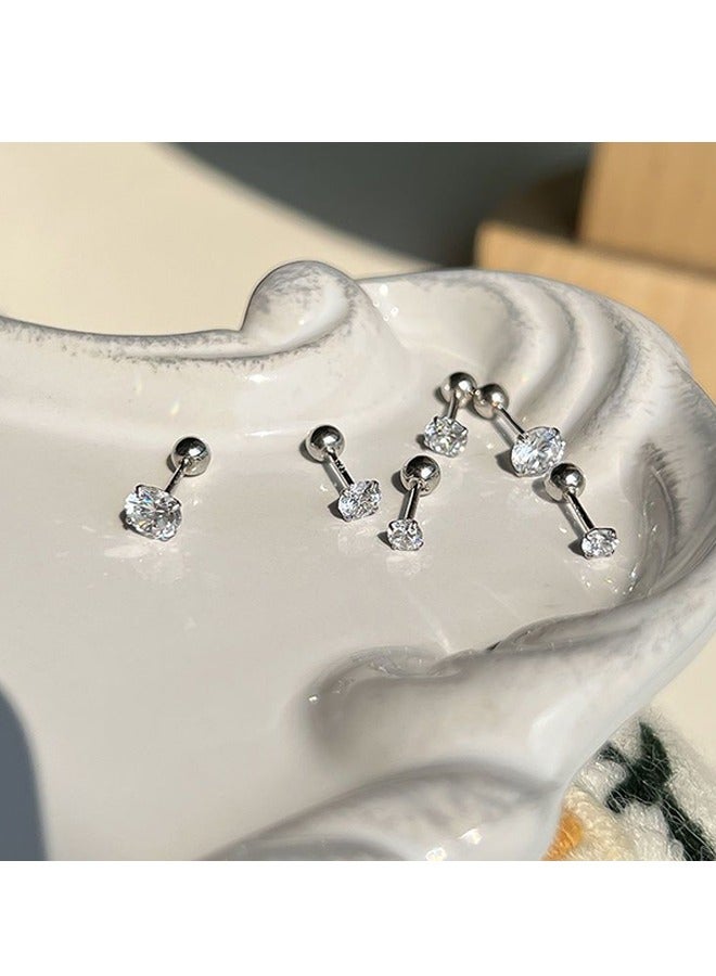 3 Pairs Stainless Steel Screw Stud Earrings Set, Hypoallergenic Cubic Zirconia Studs Earrings, Piercing Post Surgical Earrings for Women Men (Silver) - Image 4