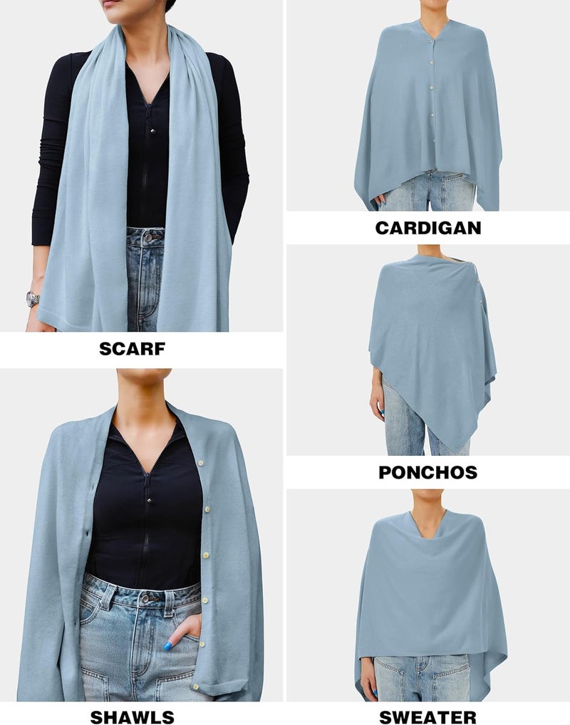 Puli شالات محبوكة متعددة الاستخدامات للنساء مع أزرار خفيفة الوزن لفصل الربيع والصيف والخريف - Image 3