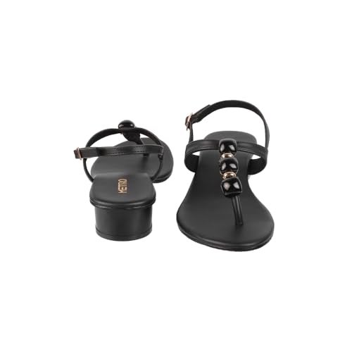 Metro Women Black Faux Leather Beaded Thong Casual Sandals UK/6 EU/39 (33-899) - Image 5