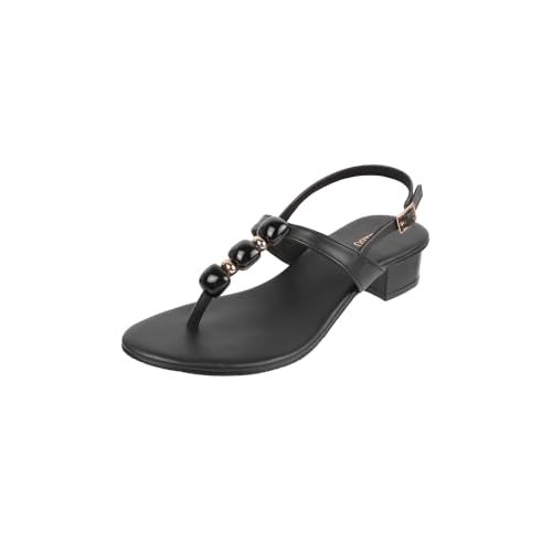 Metro Women Black Faux Leather Beaded Thong Casual Sandals UK/6 EU/39 (33-899) - Image 1