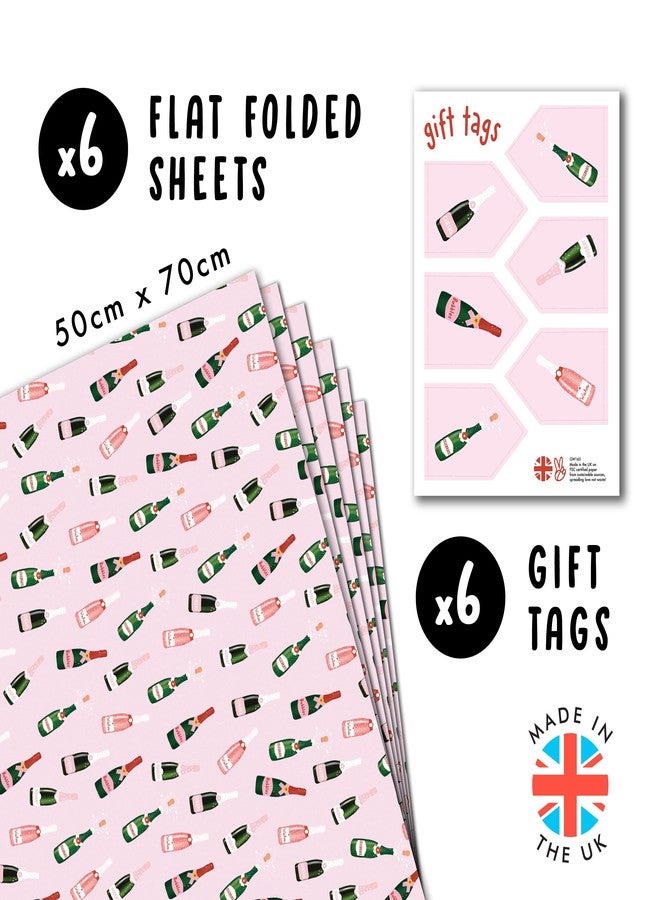 CENTRAL 23 - Pink Wrapping Paper - For Wedding - Champagne Print - Celebration Gift Wrap - 6 Sheets - Birthday New Baby, Bride and Groom - For Anniversary or Valentines Day Gifts - Image 2